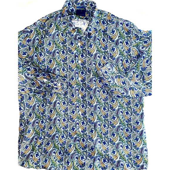 Michael's 100% Linen Paisley Jellyfish Rainbow Long Sleeve  XL MADE IN USA - Picture 2 of 10